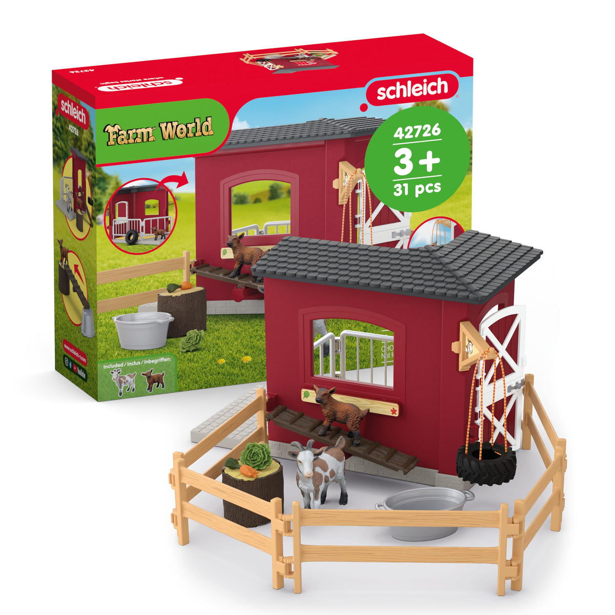 Schleich Farm World goat stable with adult and baby goat for storytelling play
