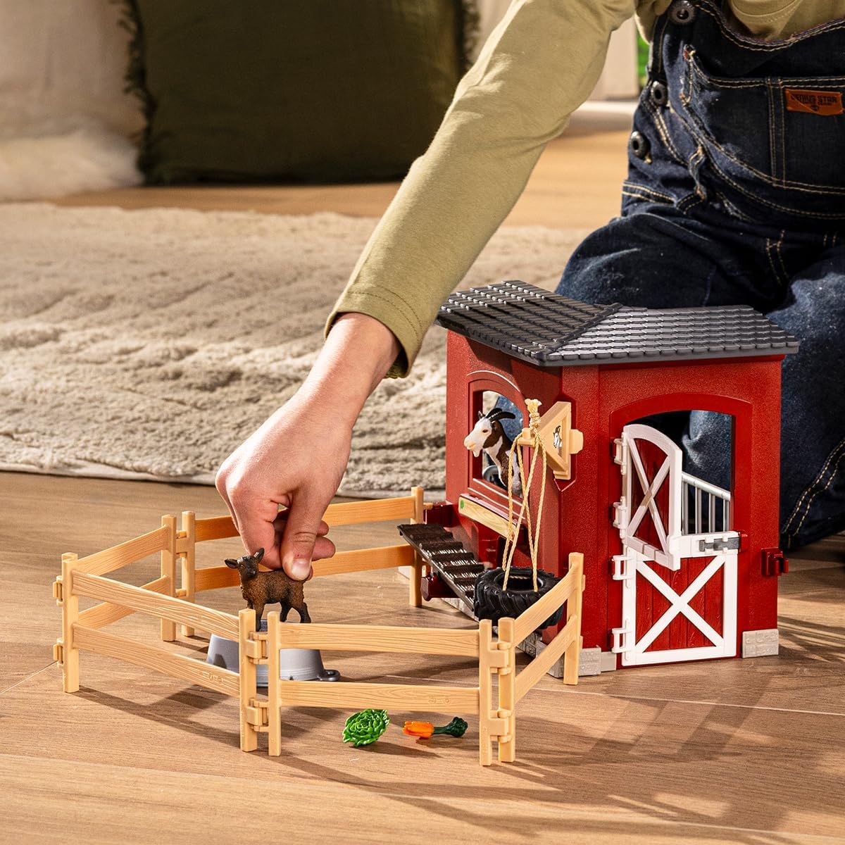 Schleich goat stable feeding accessories for hands-on barnyard care
