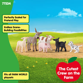 Schleich Farm World lamb figure in a sunny scene, encourages gentle care and pretend farming.