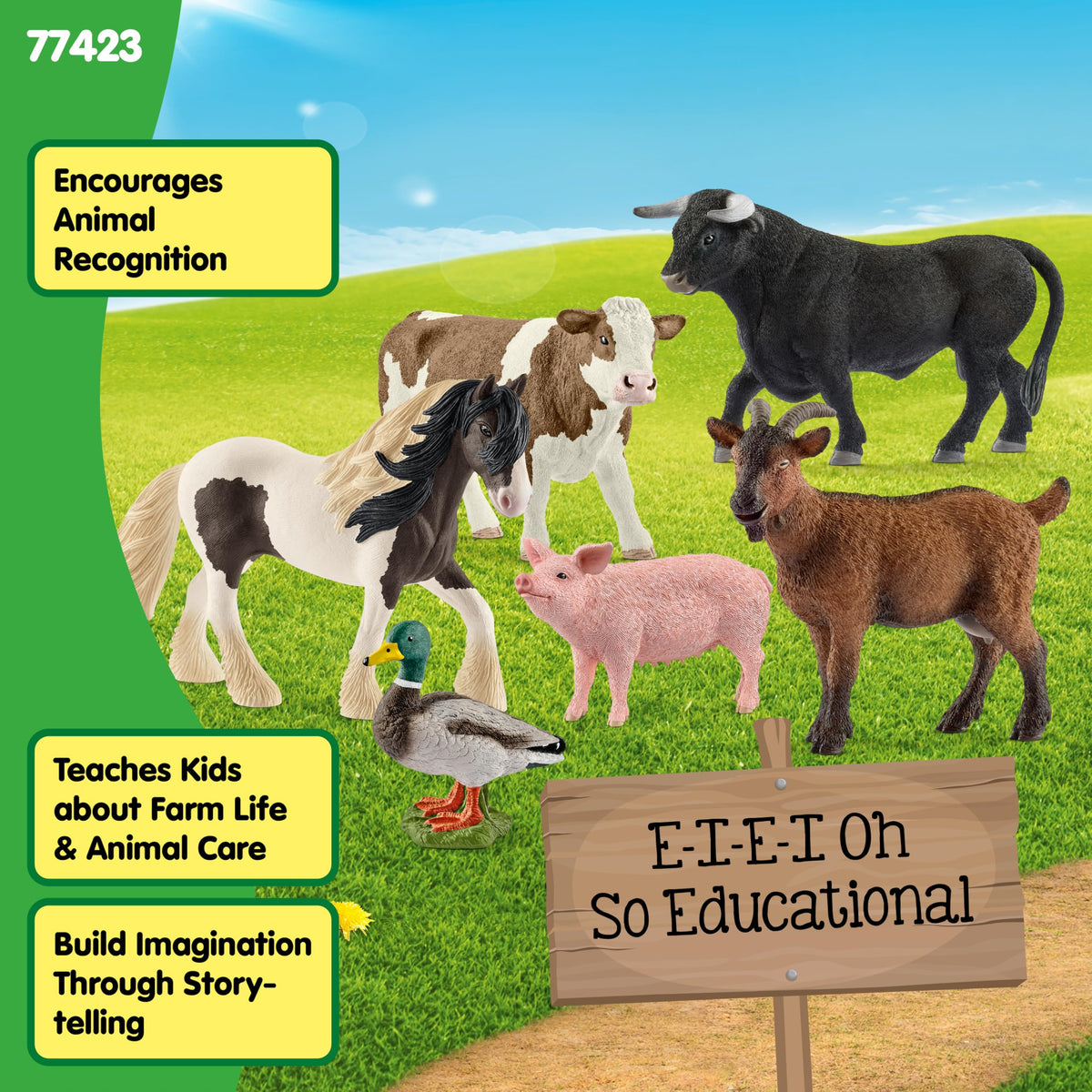 Schleich Farm World pig figurine rounds out the friendly barnyard cast.