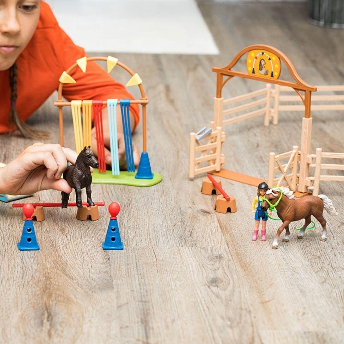 Schleich barn accessories enrich the farm world playset.