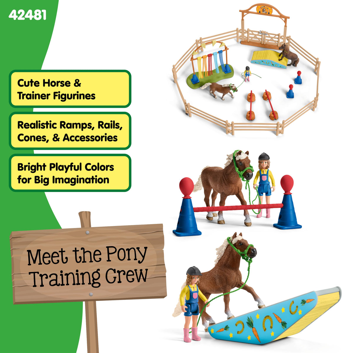 Schleich Farm World rider figure joins pretend riding sessions.