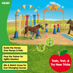Schleich saddle and bridle accessories add riding realism.