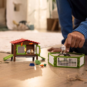 Schleich Farm World rabbit hutch playset baby bunnies provide nurturing play opportunities