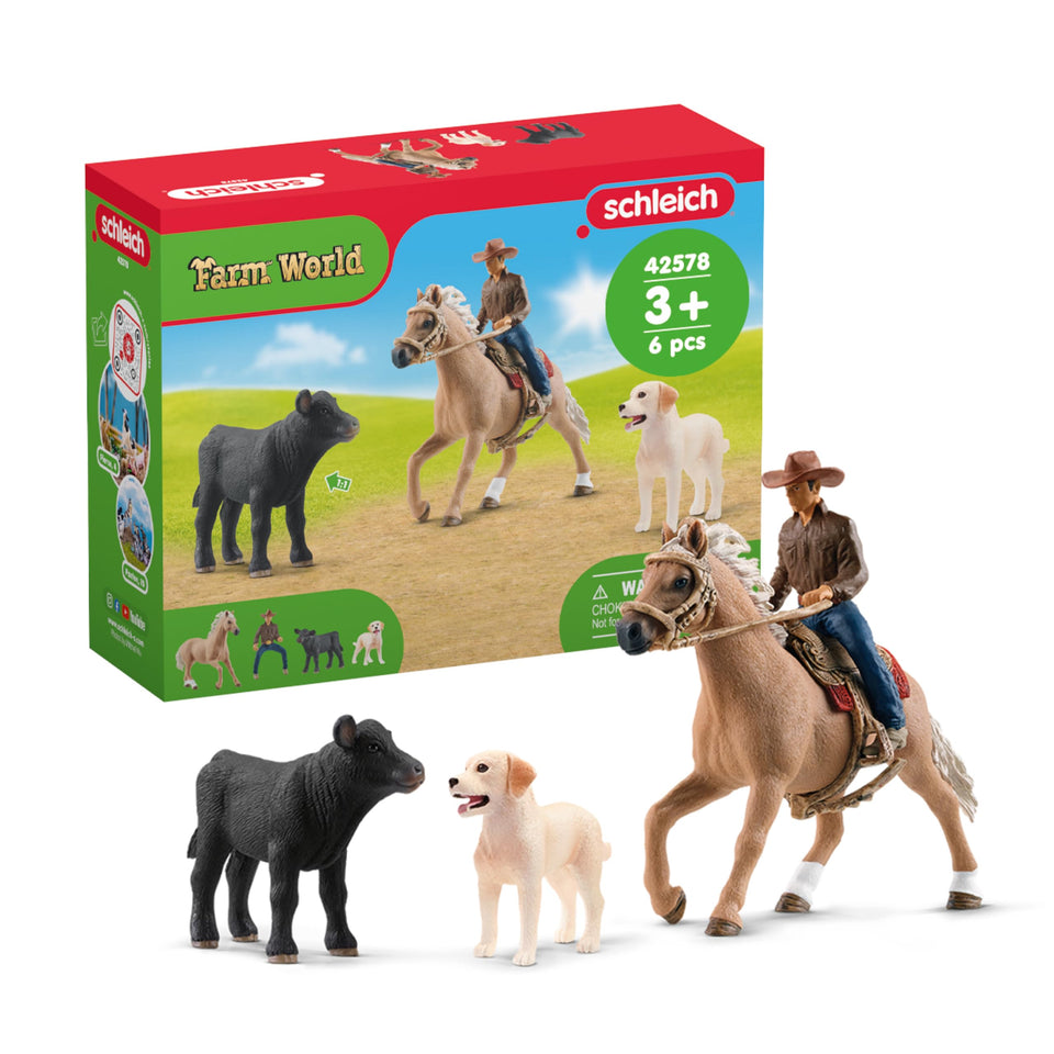 Schleich Farm World rodeo calf adventure set featuring vivid figures for imaginative play.