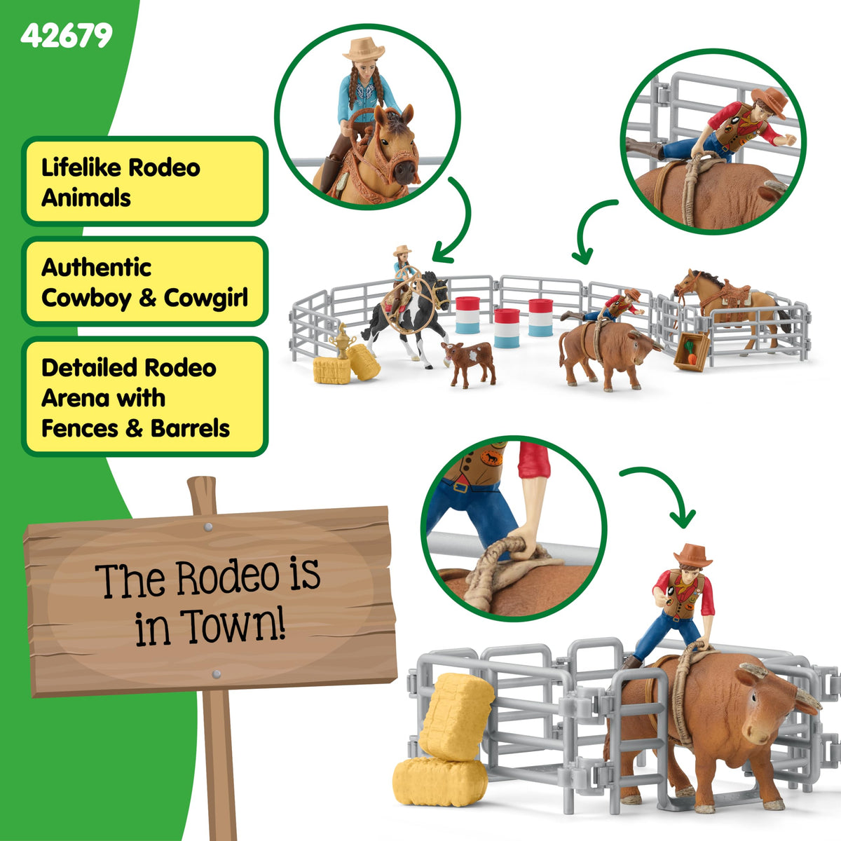 Barrel set from Schleich Rodeo Playset enhances arena challenges.