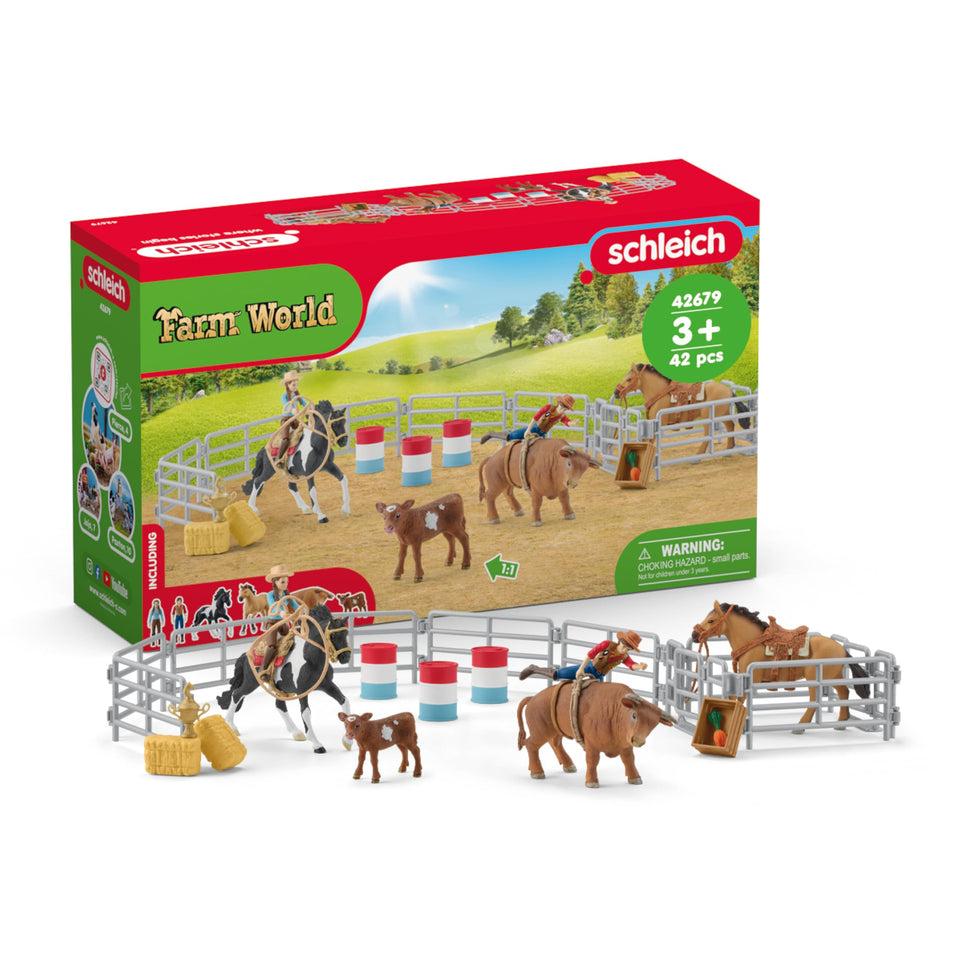 Schleich Farm World cowboy figurine ready for rodeo play and action.