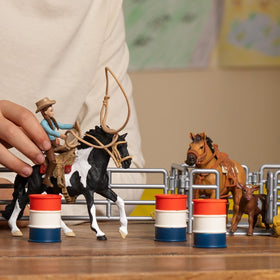 Schleich Farm World cowgirl figurine prepared for western adventures.