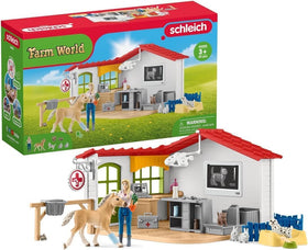Schleich Farm World Vet Practice exam table scene supports hands-on veterinary role-play.