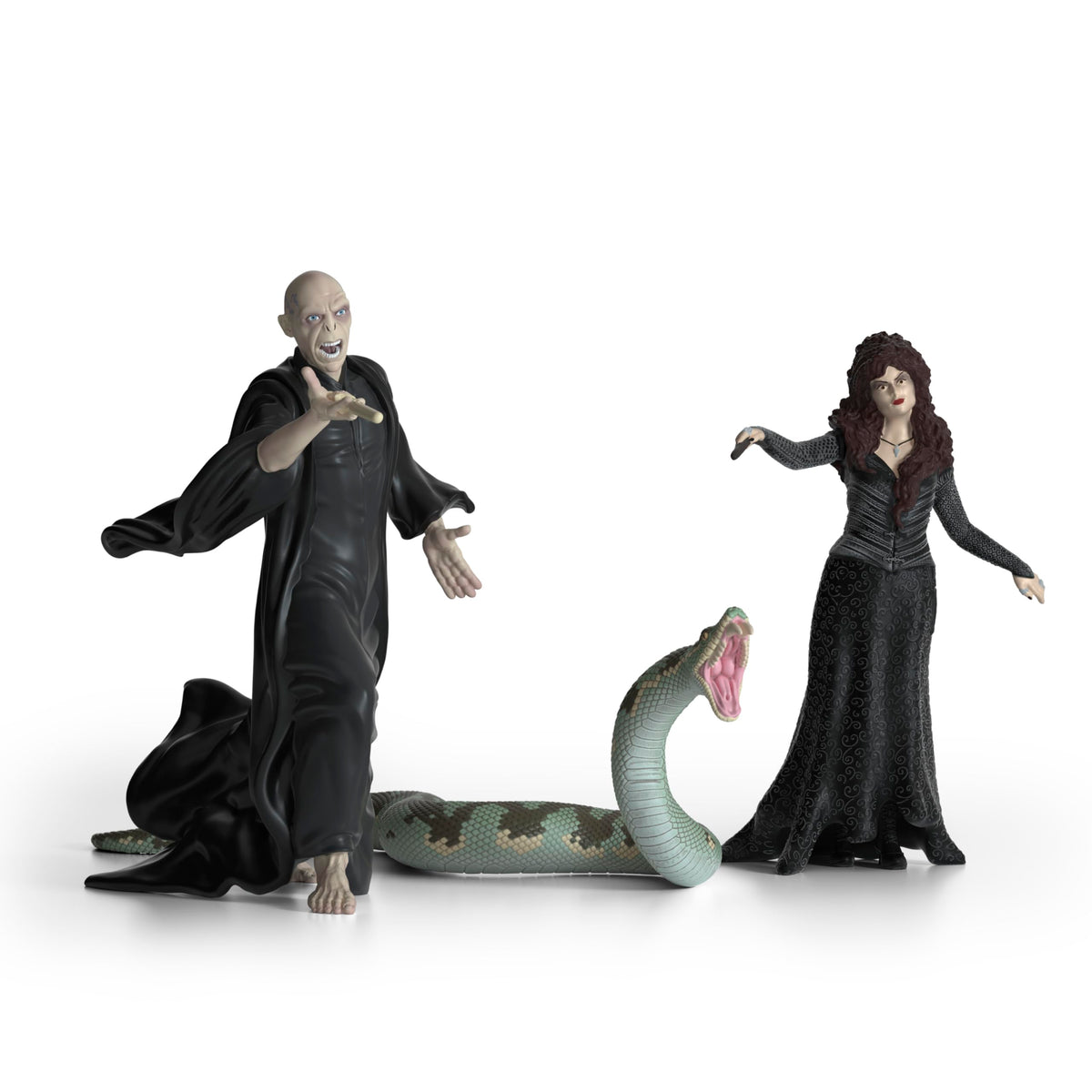 Schleich Voldemort, Bellatrix Lestrange, and Nagini 3pc group figures for collectors and display.