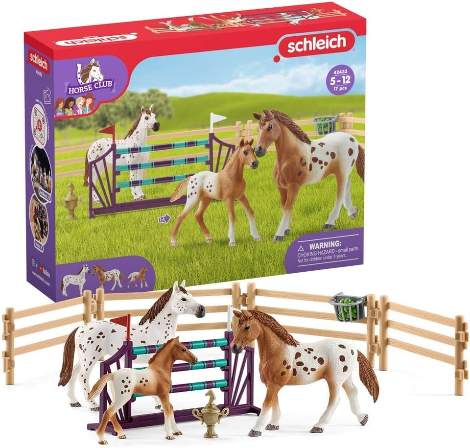 Schleich Horse Club Appaloosa mare ready for show jumping training.