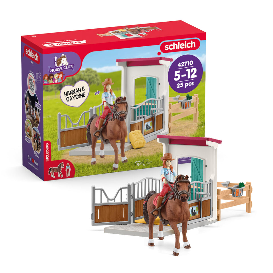 Schleich Horse Club Hannah & Cayenne stable set with customizable stall for imaginative play.