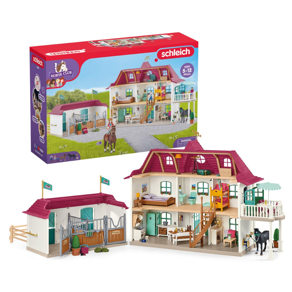 Schleich Lakeside House and Stable front view invites imaginative play with detailed exterior.