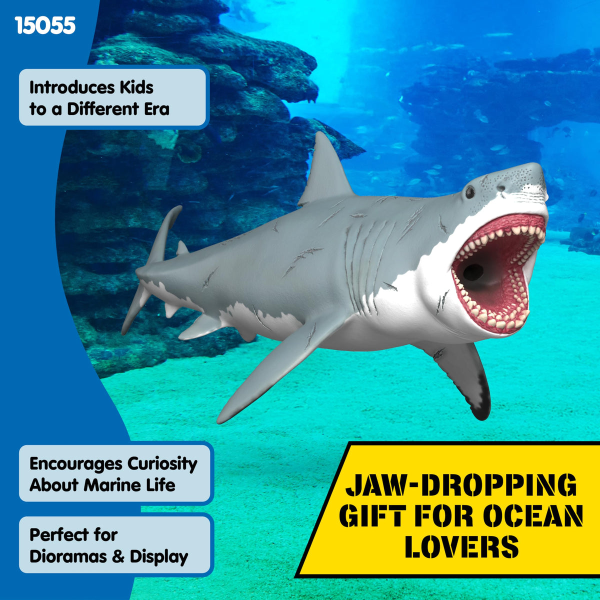 Schleich Megalodon 11-inch figure supports immersive storytelling.
