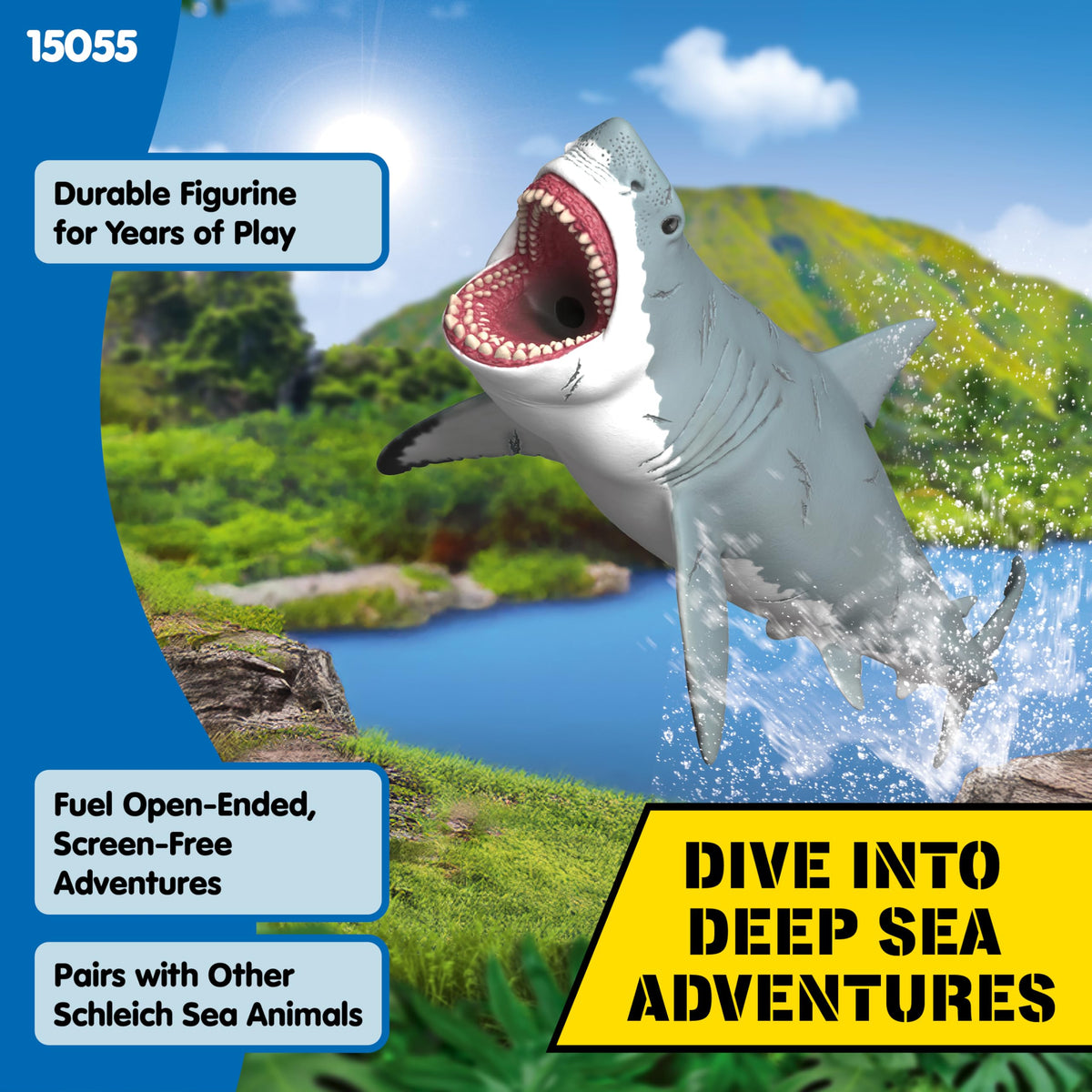 Schleich Megalodon detailed fin textures enhance imaginative play.