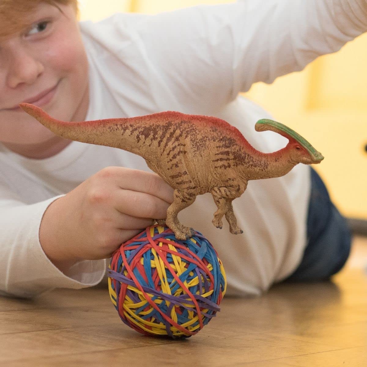 Parasaurolophus skin texture close-up supports tactile play inspiration.