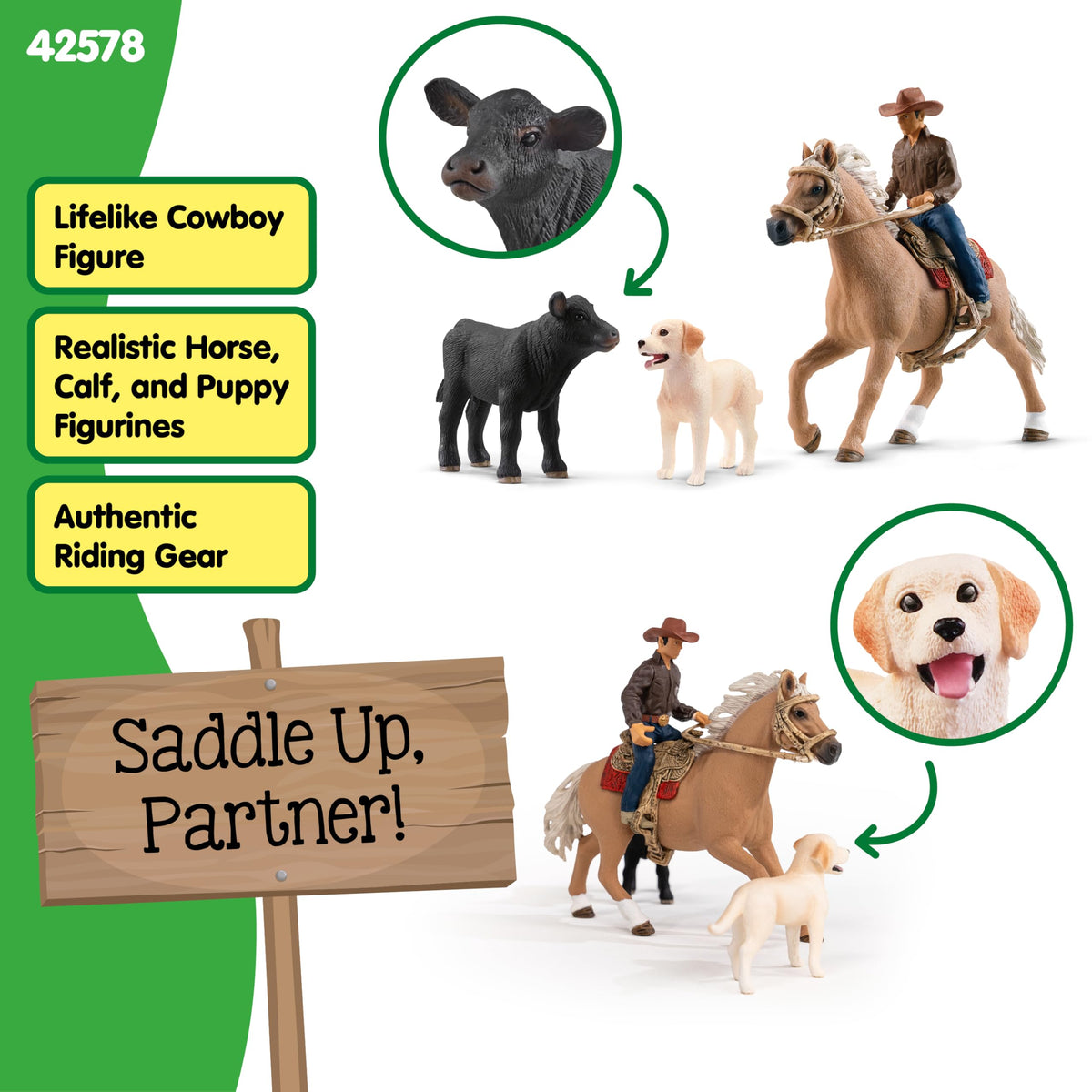 Schleich Quarter Horse Stallion figure delivers lifelike horse details for pretend rides.