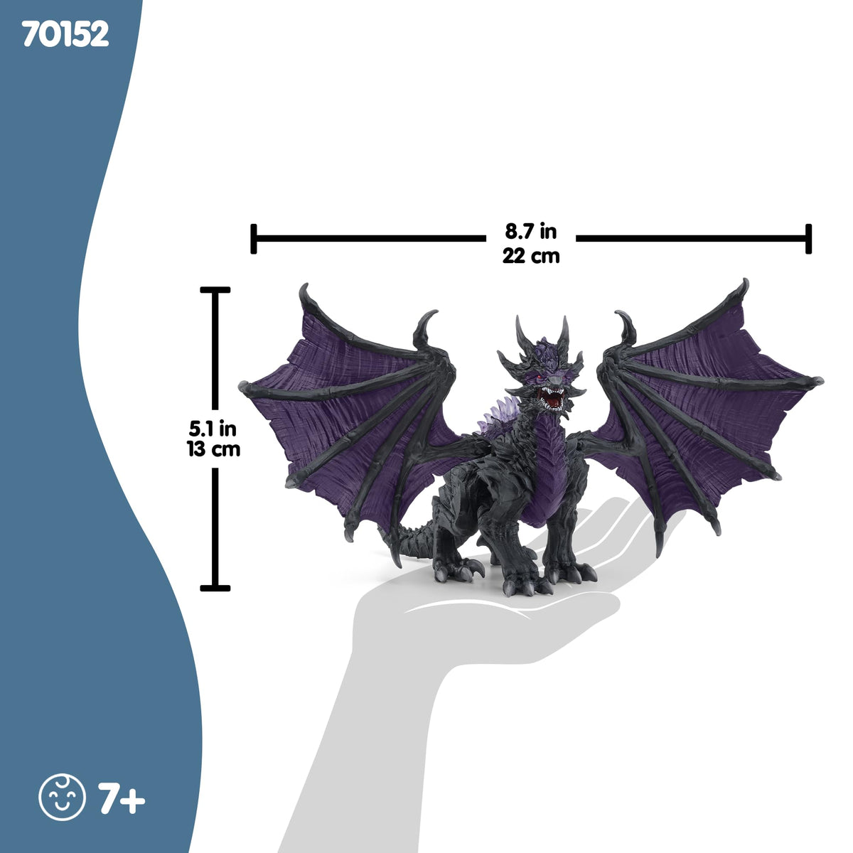 Schleich Shadow Dragon spans 8.5 inches for impressive display and play.