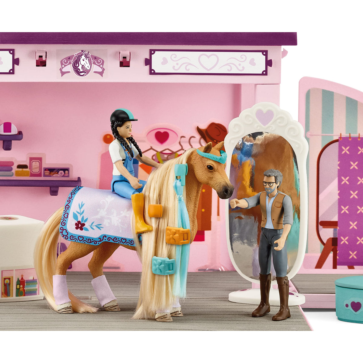 Schleich Sofia's Beauties grooming station set up for pretend spa sessions.