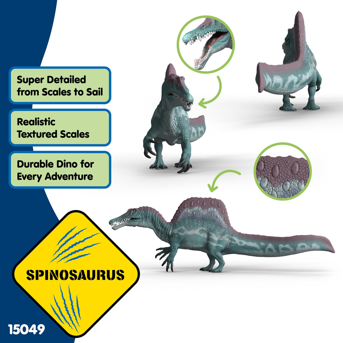 Schleich Spinosaurus detail close-up – textured skin for hands-on learning and display.