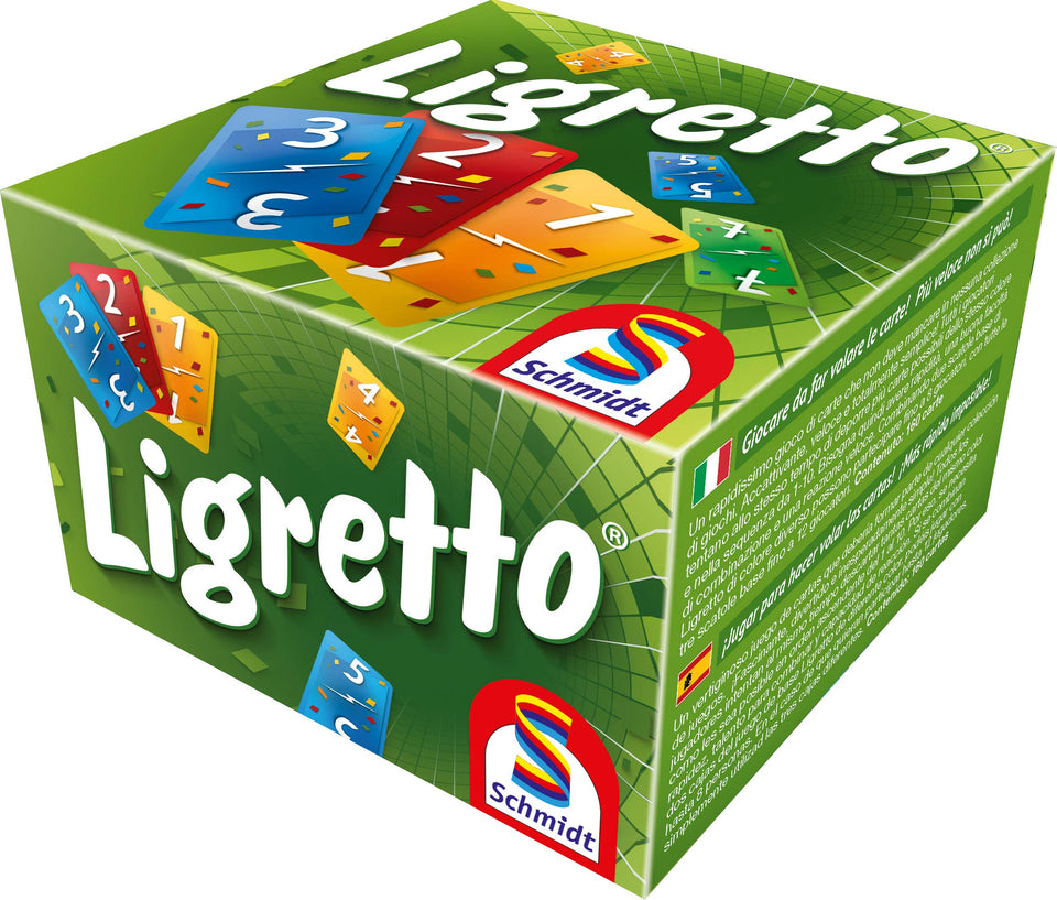 Schmidt Ligretto Green box front, fast family game night ready