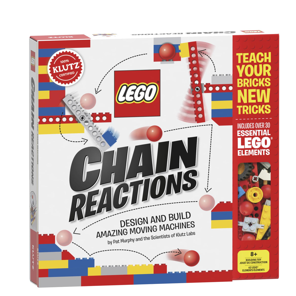 Scholastic LEGO Chain Reactions instruction book guiding builders through moving machines