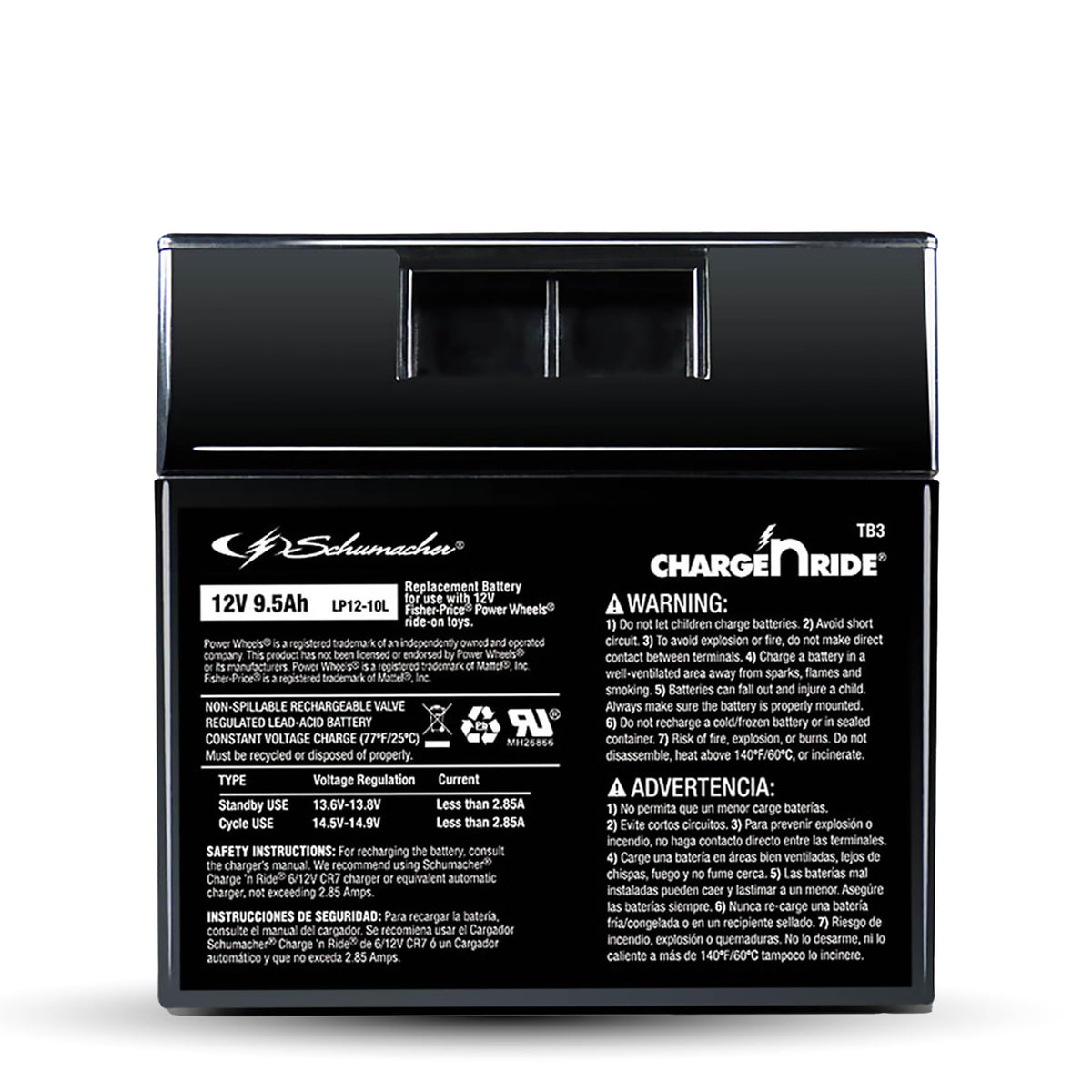 Schumacher TB3 12V battery replacement for ride-on toys.