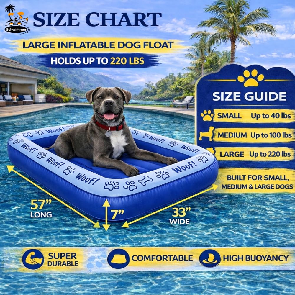 Schwimmer inflatable dog raft blue on lake highlights versatile water use