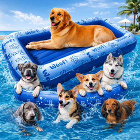 Schwimmer dog pool float blue side view highlighting strong buoyancy for large dogs