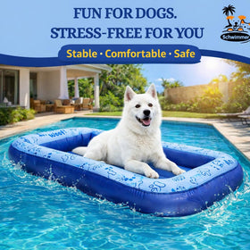 Schwimmer large dog pool float blue being deflated for compact storage