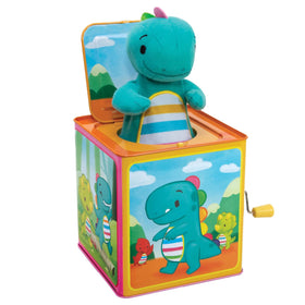 Schylling Baby Dino Jack in the Box pop-out T-Rex provides a joyful reveal for toddlers.
