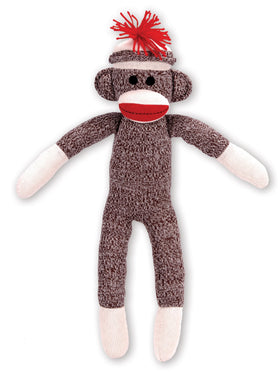 schylling classic sock monkey, 20-inch height, soft knit texture for cuddling.