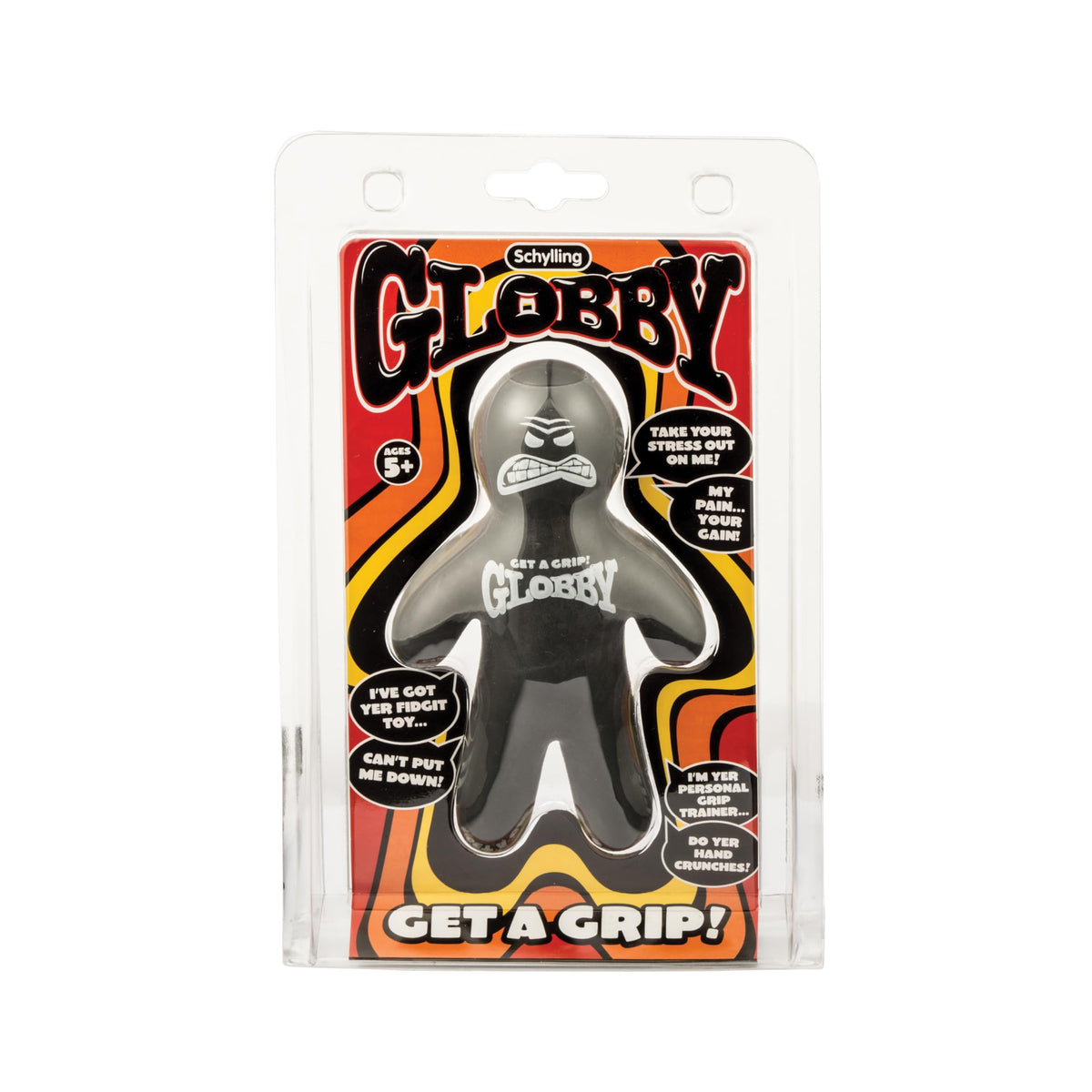Schylling Globby being squeezed to ease desk tension.