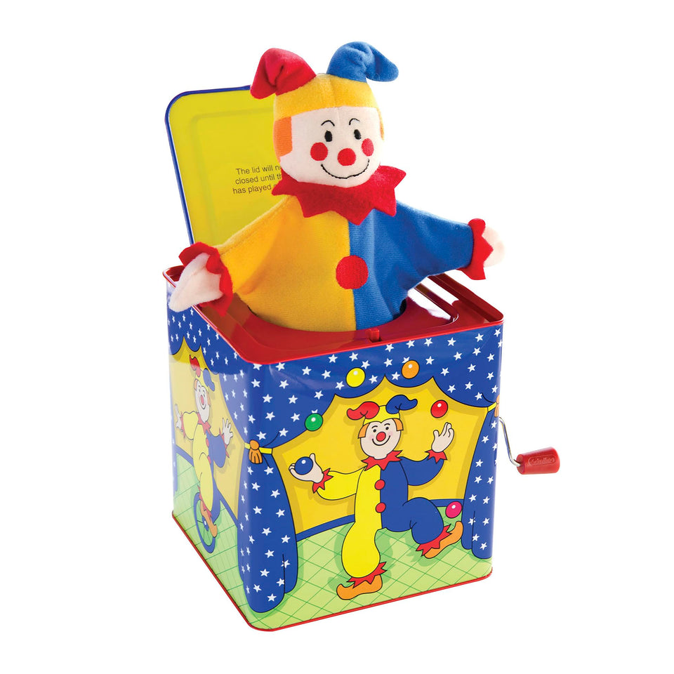 Schylling Jester Jack in the Box metal tin box with classic tune for timeless playtime.