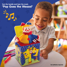 Schylling Jester Jack in the Box plush jester pops up to delight little ones.