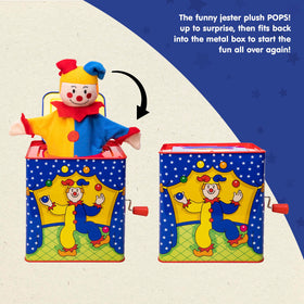 Schylling Jester Jack in the Box sturdy 5.5-inch design supports durable toddler play.