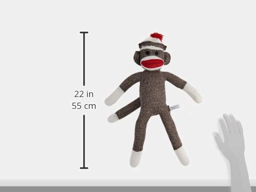 schylling sock monkey in traditional brown with red lips, family favorite for kids.