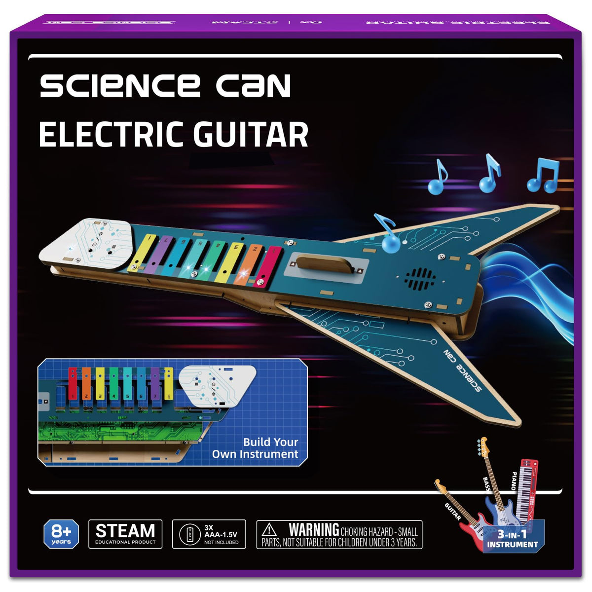 Science Can guitar kit assembly stage helps kids learn electronics through building.