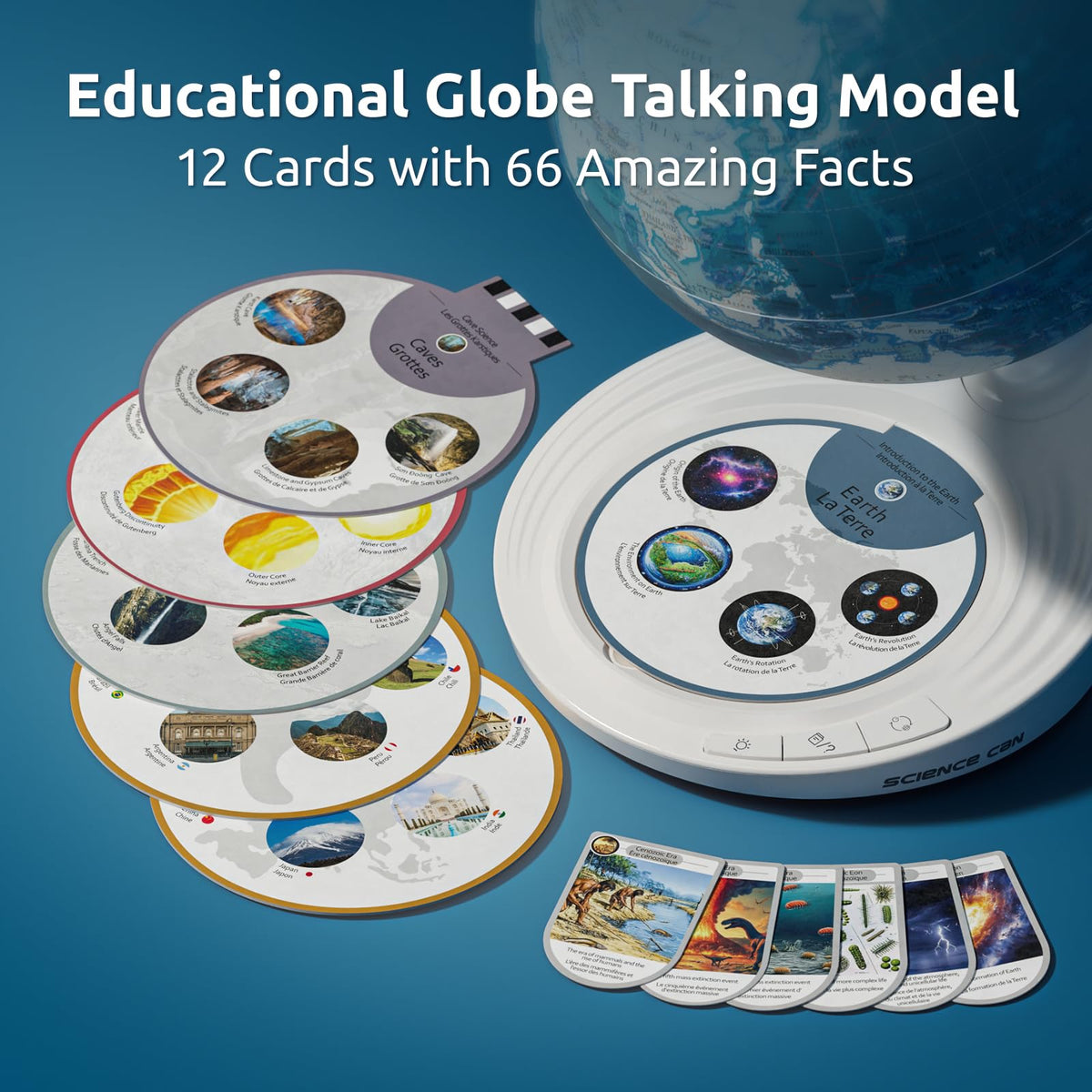 Science Can Openable Globe for Kids in bilingual mode supports English and French learning