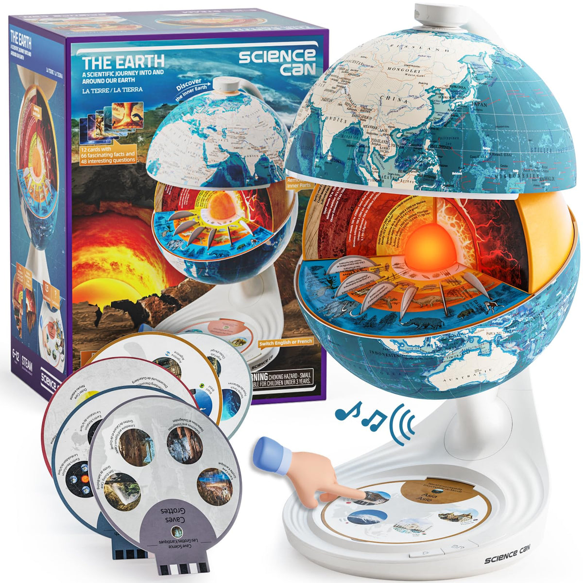 Science Can Openable Globe for Kids showing the openable globe design invites hands-on geology exploration