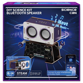 Science Can robot speaker assembly with laser-cut wooden puzzles for hands-on STEM