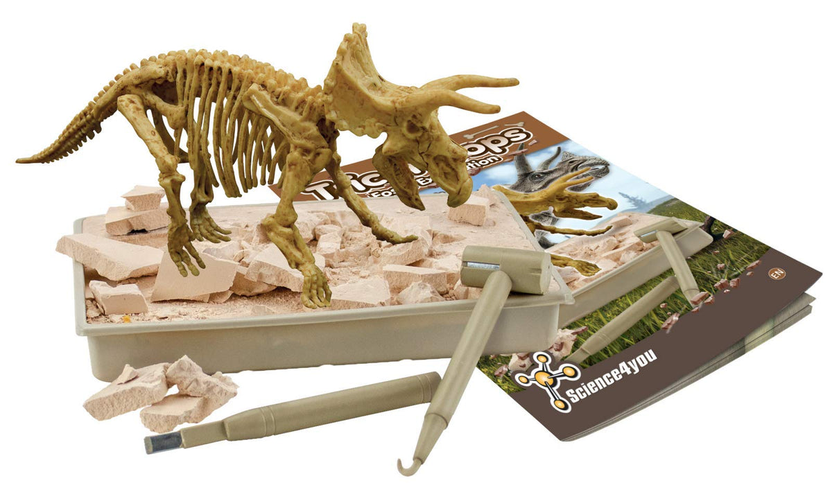 Science4you Triceratops fossil dig tools—realistic excavation gear for budding paleontologists.