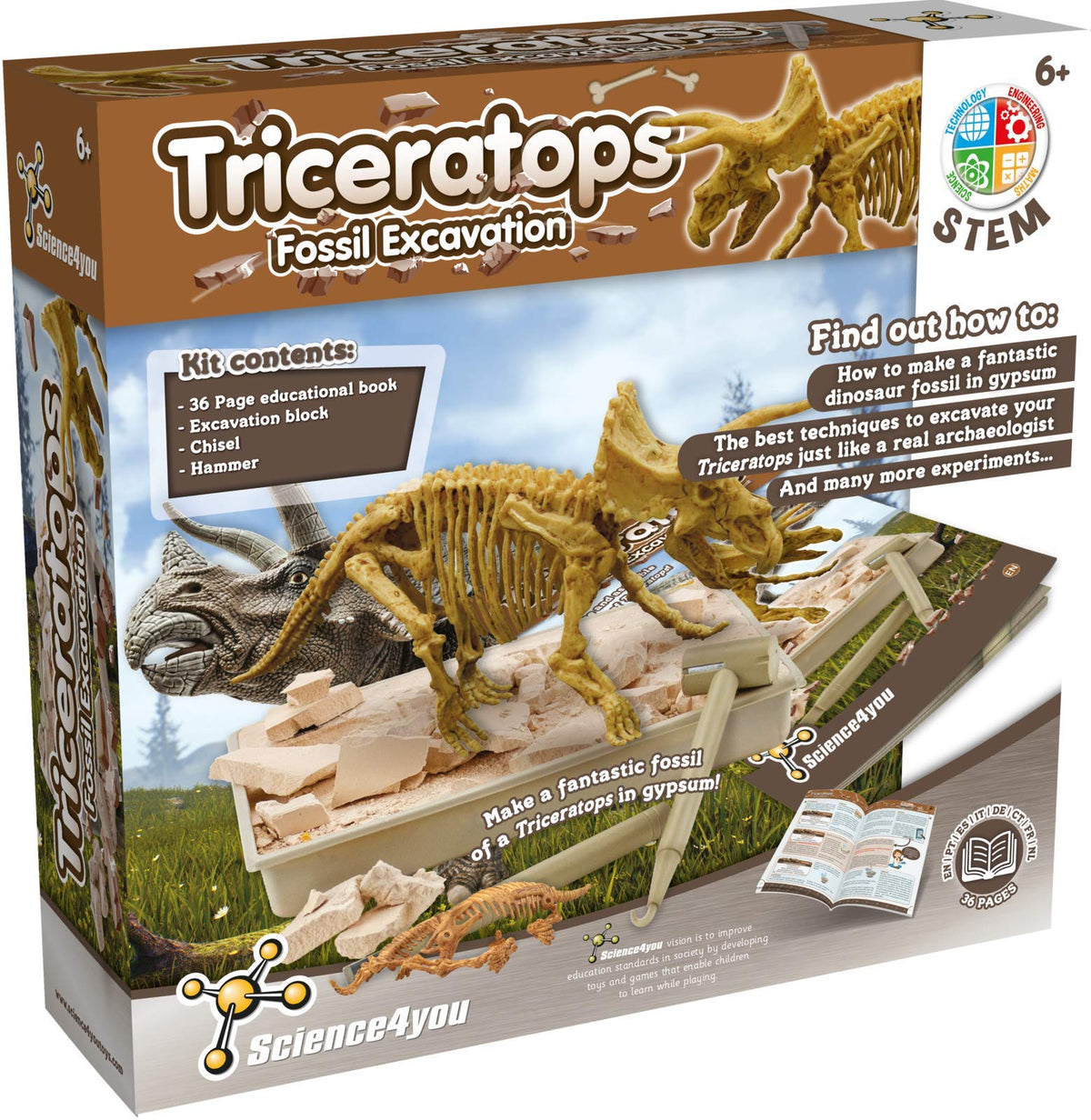 Science4you Triceratops fossil gift pack—perfect present for dinosaur-loving boys and girls.