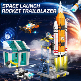 Sciencow space shuttle blocks for collaborative building and problem solving during play.