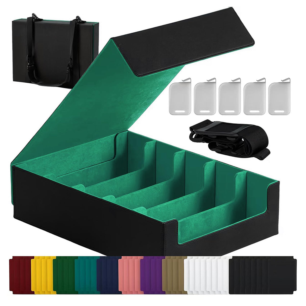 Scimi magnetic leather card box front view demonstrates robust protection for MTG and Yu-Gi-Oh cards.