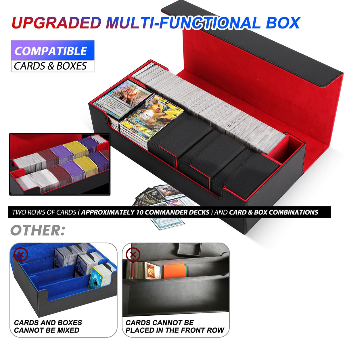 Scimi interior layout designed to hold five commander decks for MTG.