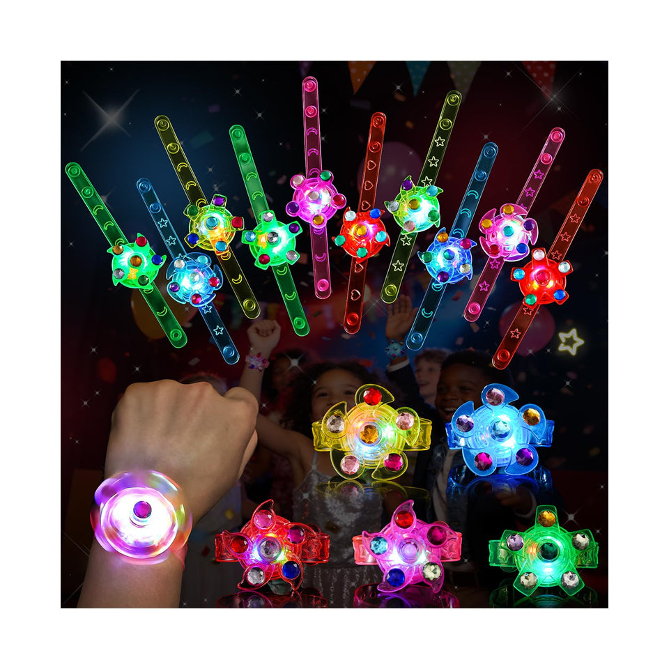 SCIONE glow bracelet with spinner — front view, vibrant colors for party entertainment