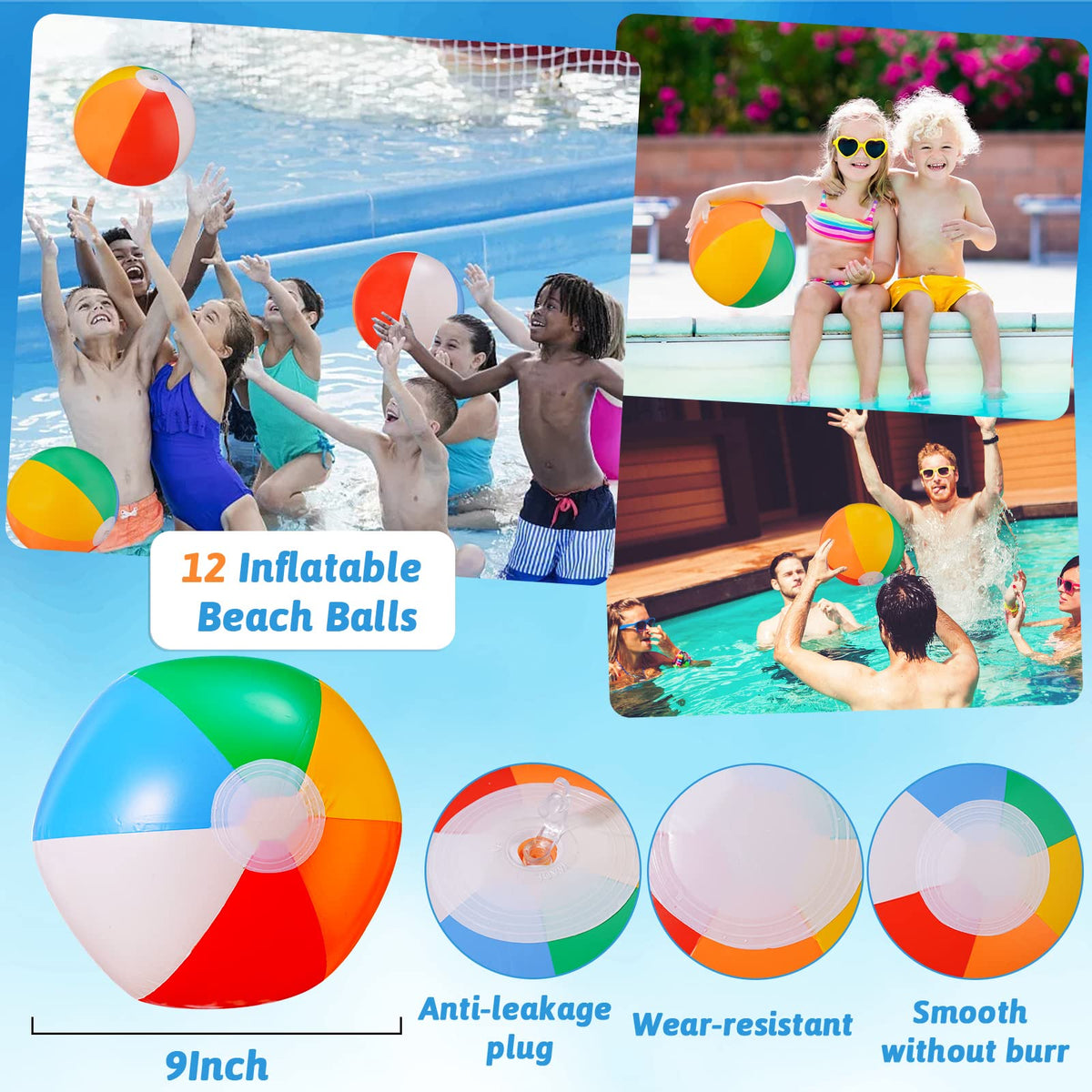 SCIONE rainbow-design beach balls ideal for pool party decor and play.