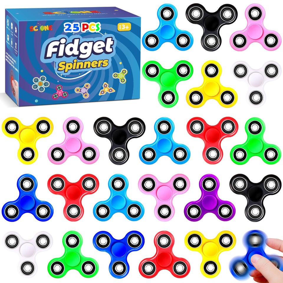 SCIONE fidget spinner 25-pack color assortment for classrooms and gifts.