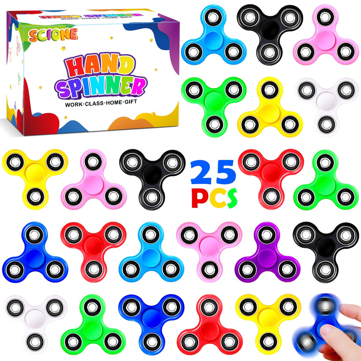 SCIONE fidget spinners bulk color pack for quick focus and sensory variety.